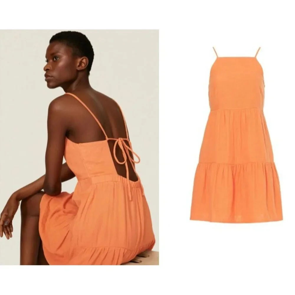 Louna Sleeveless Tiered Mini Dress With Spaghetti Straps & Open Back Tie Detail - Picture 1 of 6
